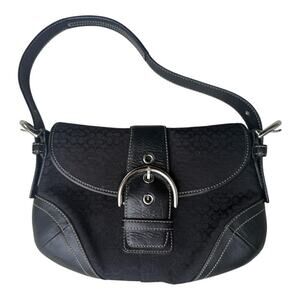 COACH Y2K Vintage Soho Flap Shoulder Bag Black Signature Jacquard